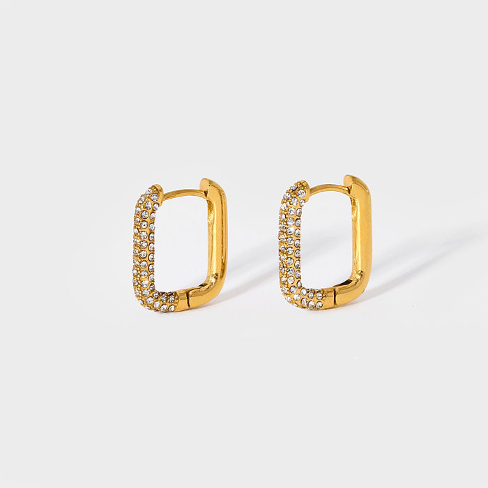 1 Pair Streetwear Square Plating Inlay Stainless Steel  Artificial Diamond Hoop Earrings