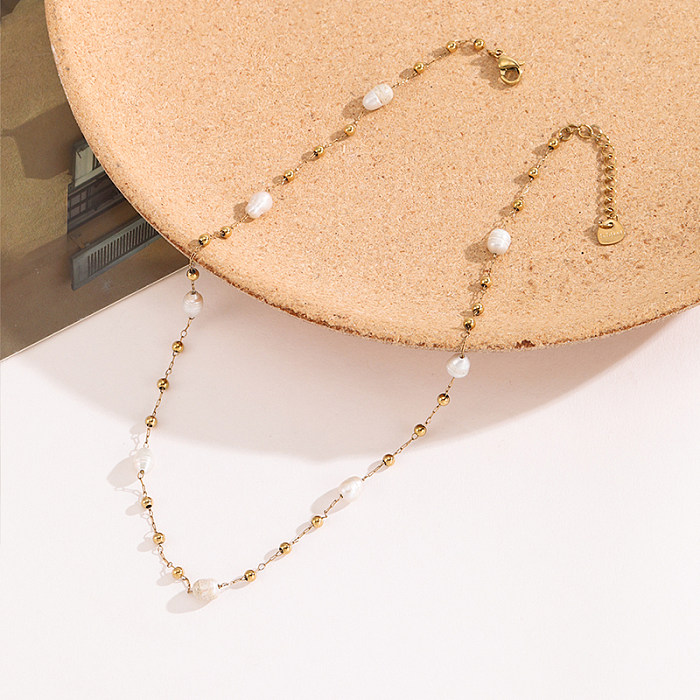 Casual Simple Style Geometric Stainless Steel  Imitation Pearl Plating Necklace