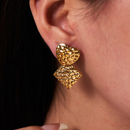 1 Pair Streetwear Heart Shape Rhombus Plating Stainless Steel  18K Gold Plated Drop Earrings