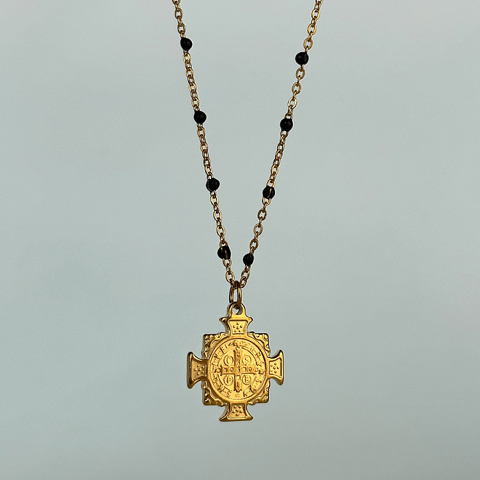 Collier pendentif décontracté en forme de croix conque plaqué or en acier inoxydable
