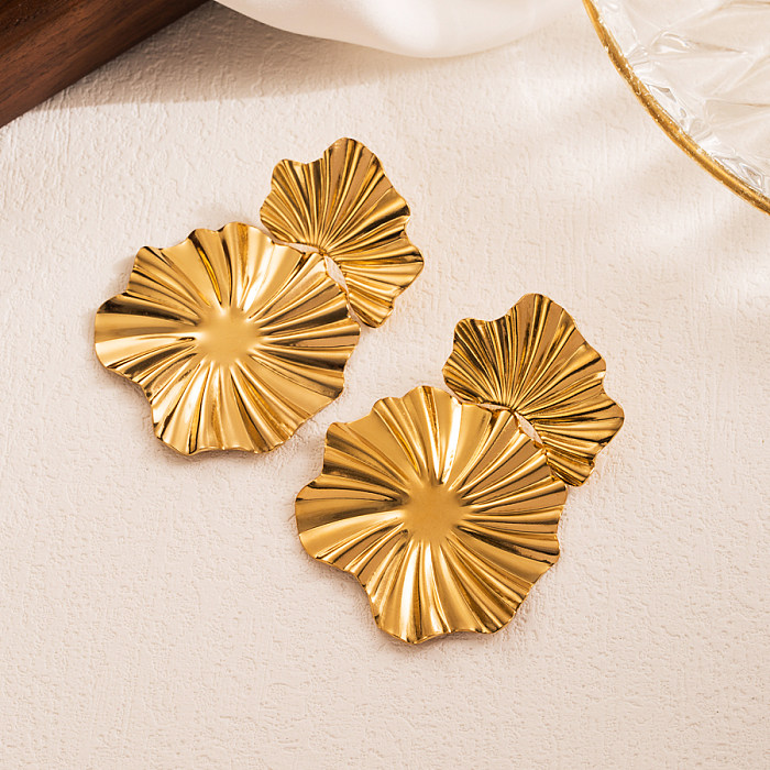 1 par casual formato de coração flor chapeamento de aço inoxidável incrustação de pedra natural brincos banhados a ouro 18K