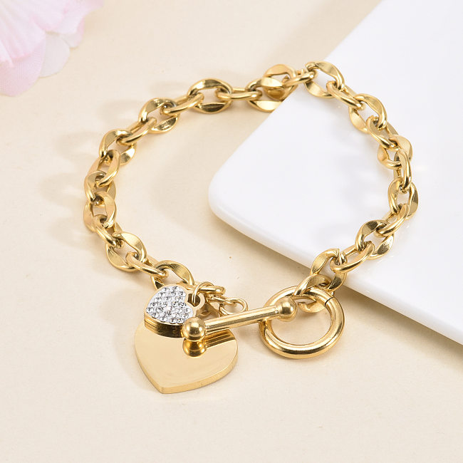 Bracelets plaqués or 18 carats avec incrustation de placage en acier et titane en forme de cœur de style simple