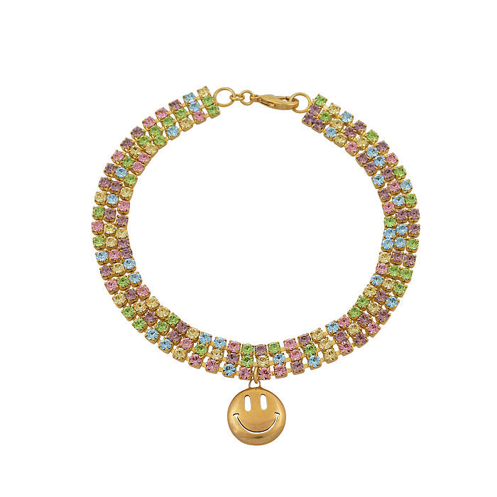 Collar con colgante chapado en oro con diseño de mosaico de acero inoxidable con gema de cara sonriente de estilo vintage