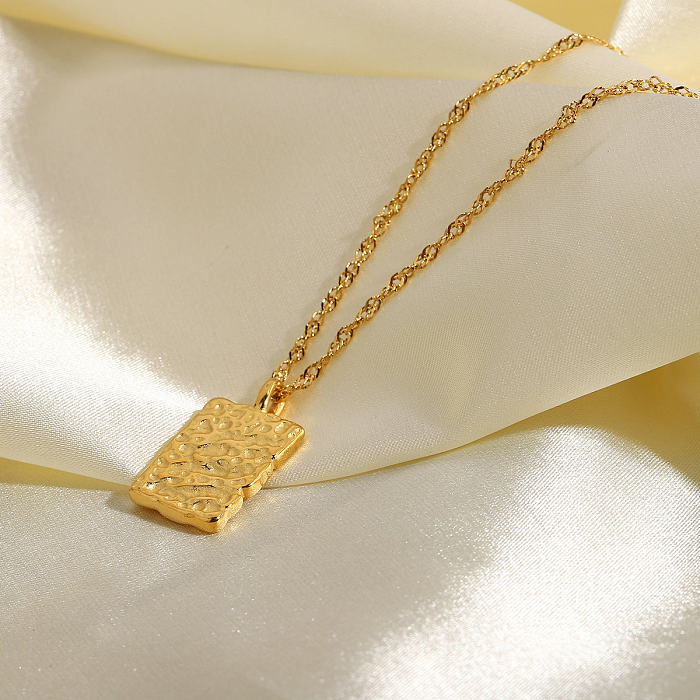 Vintage Bump Pendant Square Gold-plated Stainless Steel  Necklace