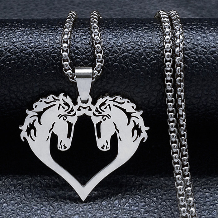 Hip-Hop Heart Shape Horse Stainless Steel  Pendant Necklace