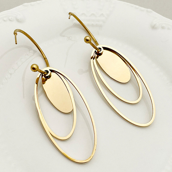 1 Pair Casual Elegant Vintage Style Oval Polishing Plating Stainless Steel  Gold Plated Drop Earrings