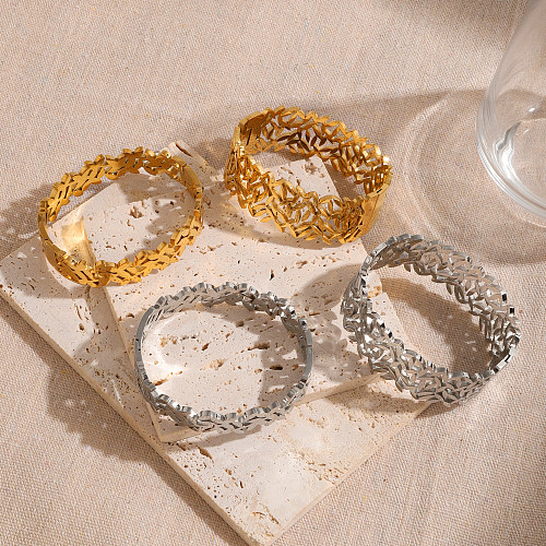 Bracelet plaqué or 18 carats ajouré en acier inoxydable de couleur unie de style vintage de style IG