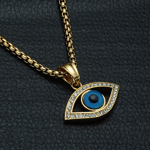 Casual Streetwear Devil'S Eye Stainless Steel  Inlay Zircon Pendant Necklace