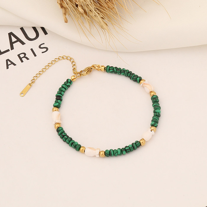 Bohemian Color Block Stainless Steel Natural Stone Beaded Handmade Bracelets 1 Piece