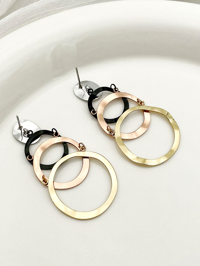 Boucles d'oreilles pendantes en acier inoxydable, 1 paire, Style Vintage, cercle exagéré, placage de polissage, ajouré, plaqué or