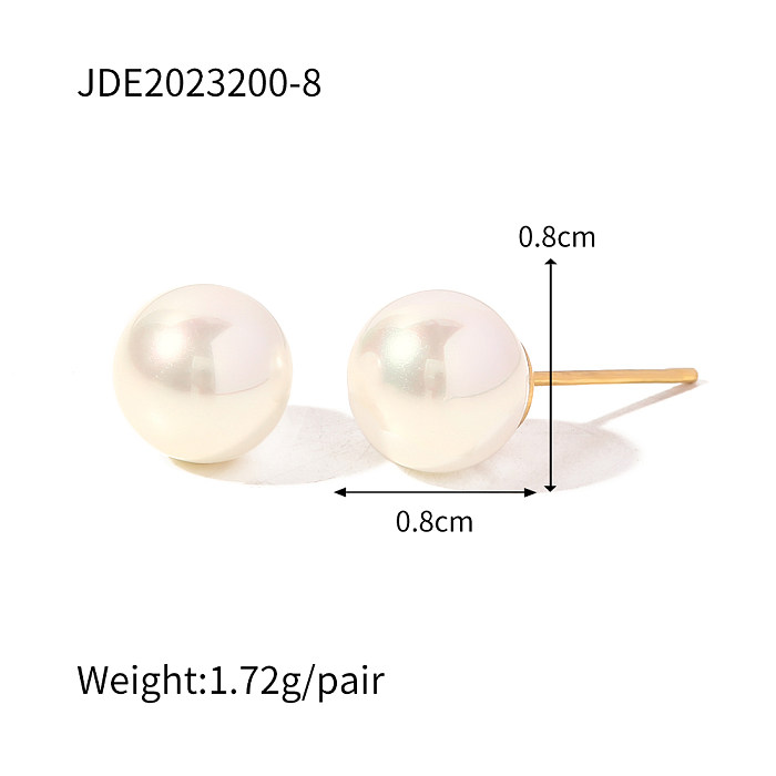 Elegant Round Stainless Steel  Inlay Pearl Ear Studs 1 Pair