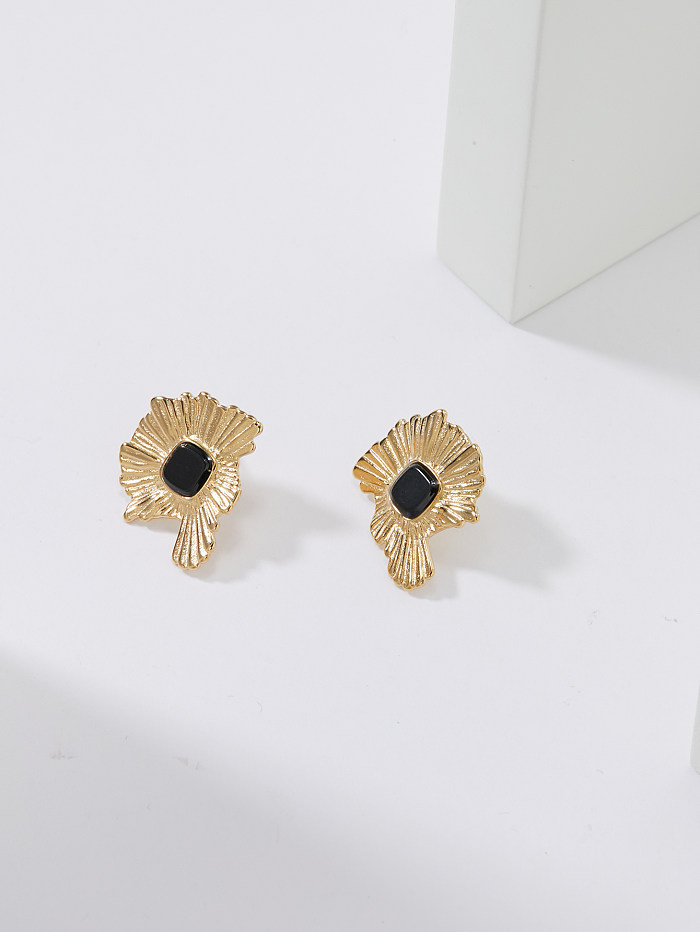 1 Pair Vintage Style Color Block Plating Inlay Stainless Steel  Obsidian 18K Gold Plated Ear Studs