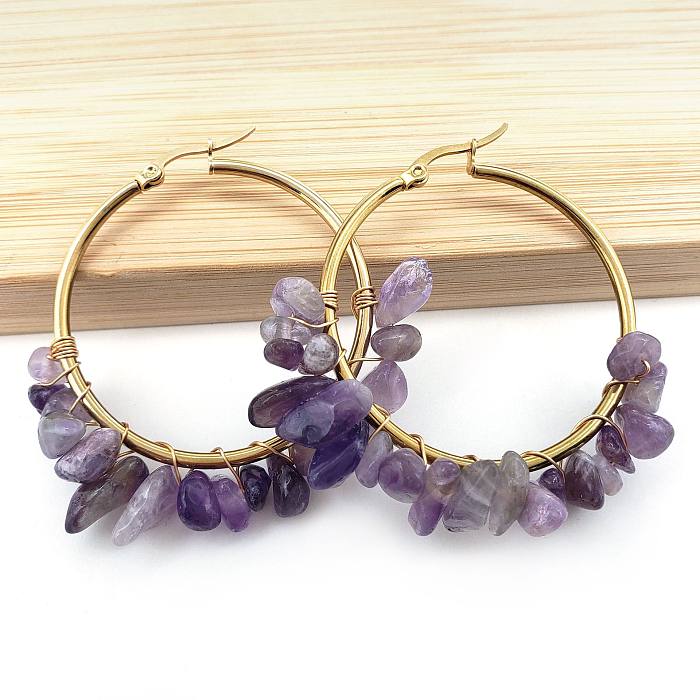 Ethnic Style Geometric Stainless Steel  Plating Natural Stone Earrings 1 Pair