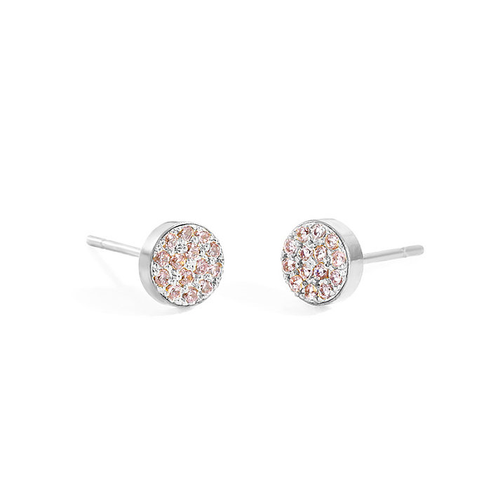 Simple Style Round Stainless Steel  Inlay Artificial Diamond Ear Studs 1 Pair