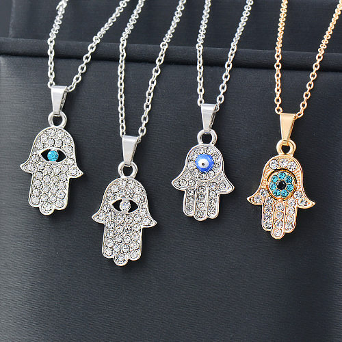 Fashion Palm Stainless Steel  Inlay Rhinestones Pendant Necklace 1 Piece