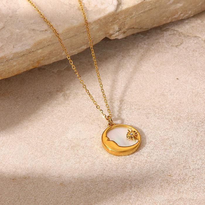 Fashion Simple Style Sun Moon Stainless Steel  Plating Zircon Necklace