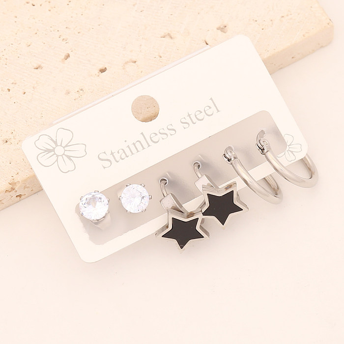1 Set Vintage Style Simple Style Star Heart Shape Butterfly Enamel Stainless Steel  Earrings