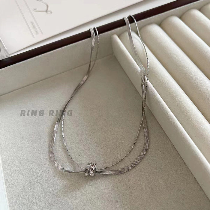 Simple Style Classic Style Round Stainless Steel Plating Inlay Zircon 18K Gold Plated Layered Necklaces