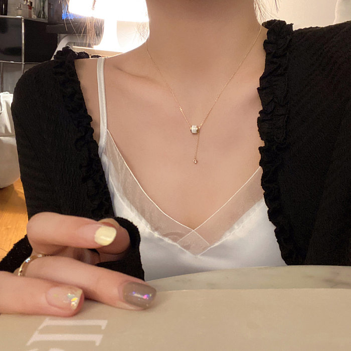 Fashion Geometric Stainless Steel Copper Plating Artificial Pearls Rhinestones Opal Necklace