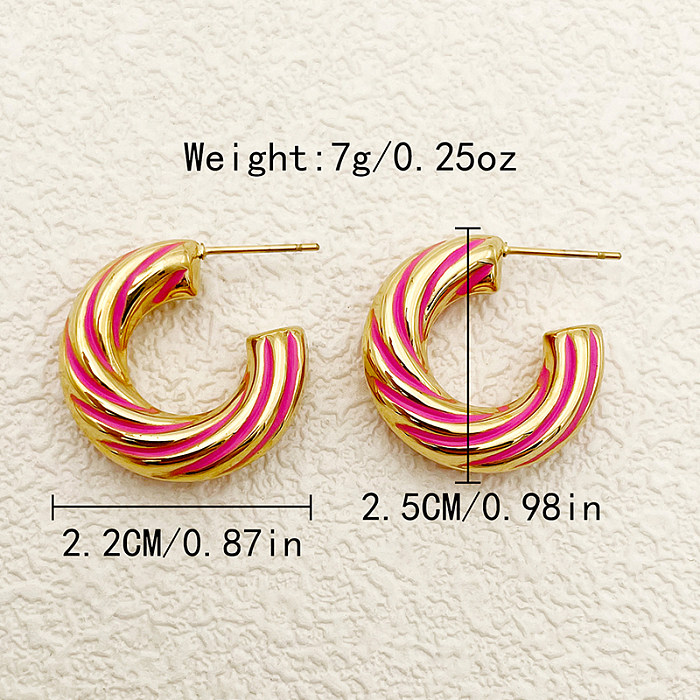 1 paire de boucles d'oreilles élégantes en forme de C, Style Simple, rayures en spirale, placage d'émail, acier inoxydable plaqué or