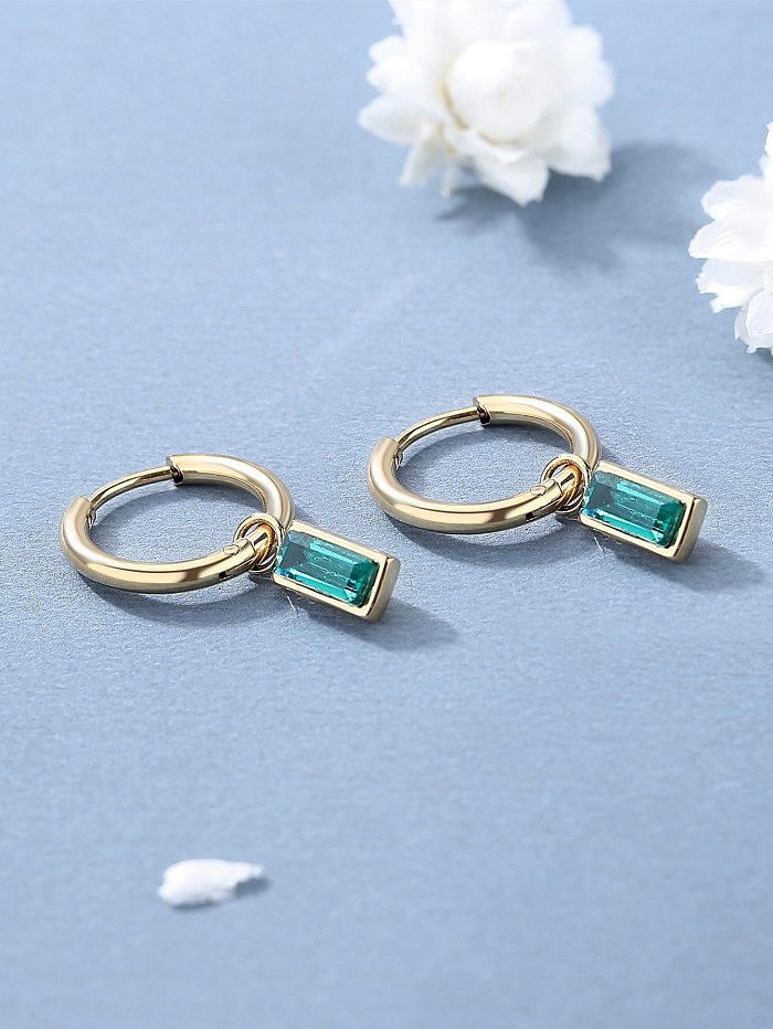 1 Pair Simple Style Rectangle Inlay Stainless Steel  Zircon Drop Earrings