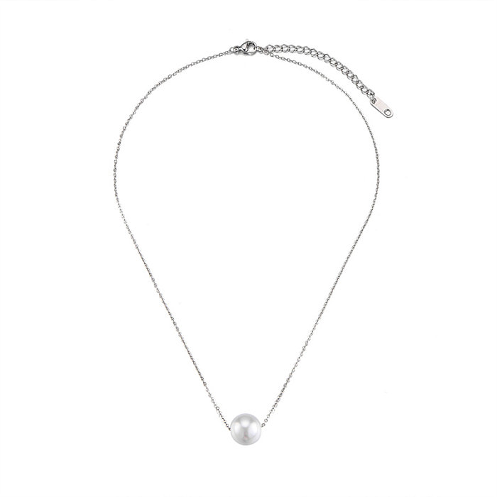 Collar de pulido de perlas de agua dulce de acero inoxidable de color sólido de estilo clásico de estilo simple