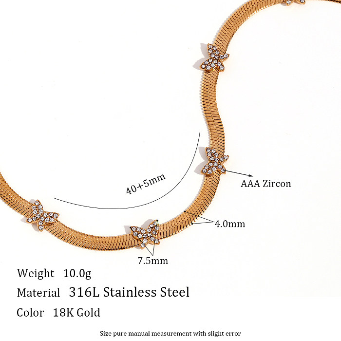 Elegante collar chapado en oro de 18 quilates con incrustaciones de diamantes de imitación chapados en acero inoxidable y mariposa de estilo vintage
