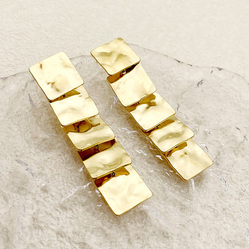 1 paire de boucles d'oreilles pendantes en acier inoxydable plaqué or, Style romain classique, placage géométrique