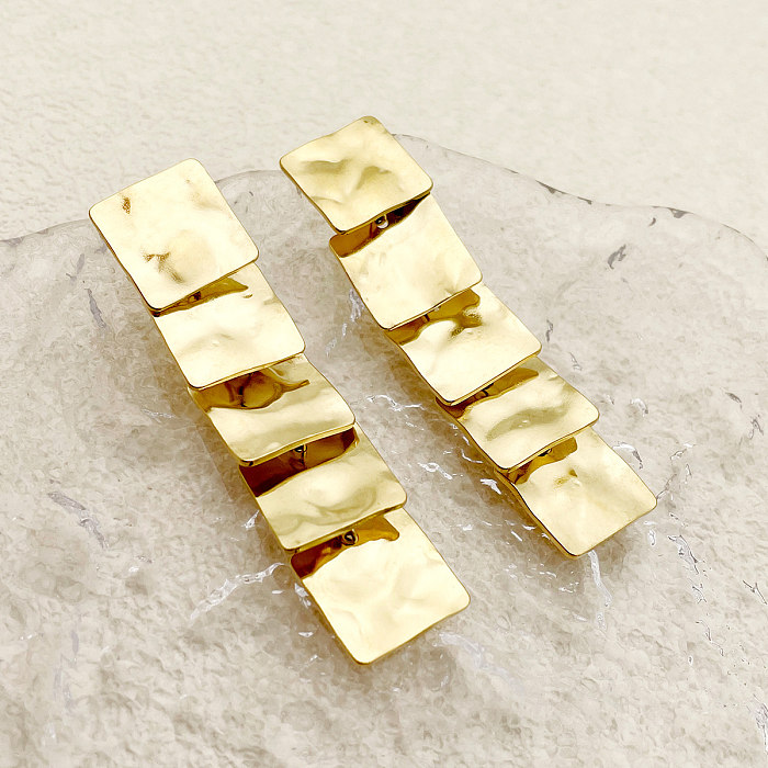 1 paire de boucles d'oreilles pendantes en acier inoxydable plaqué or, Style romain classique, placage géométrique