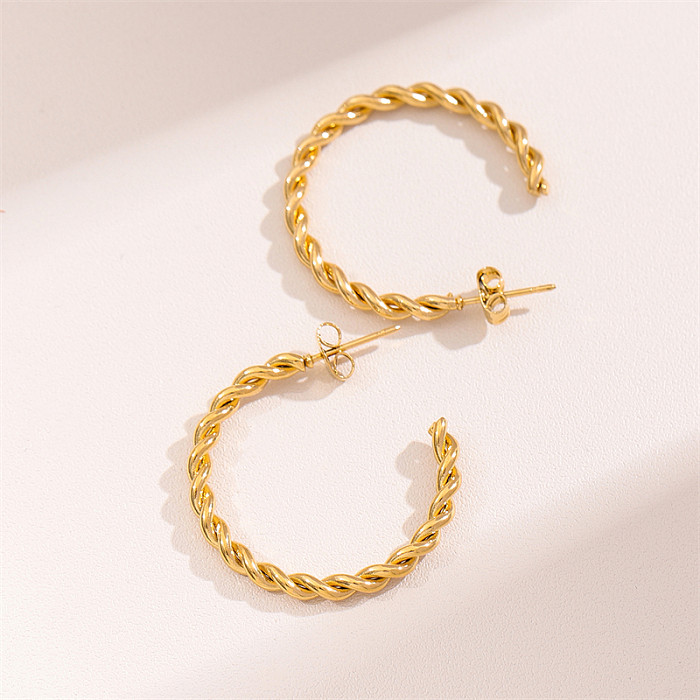 1 Pair Retro Simple Style C Shape Twist Plating Stainless Steel  18K Gold Plated Hoop Earrings