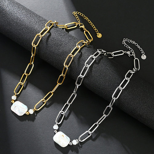 Streetwear Geometric Stainless Steel  Freshwater Pearl Plating Necklace