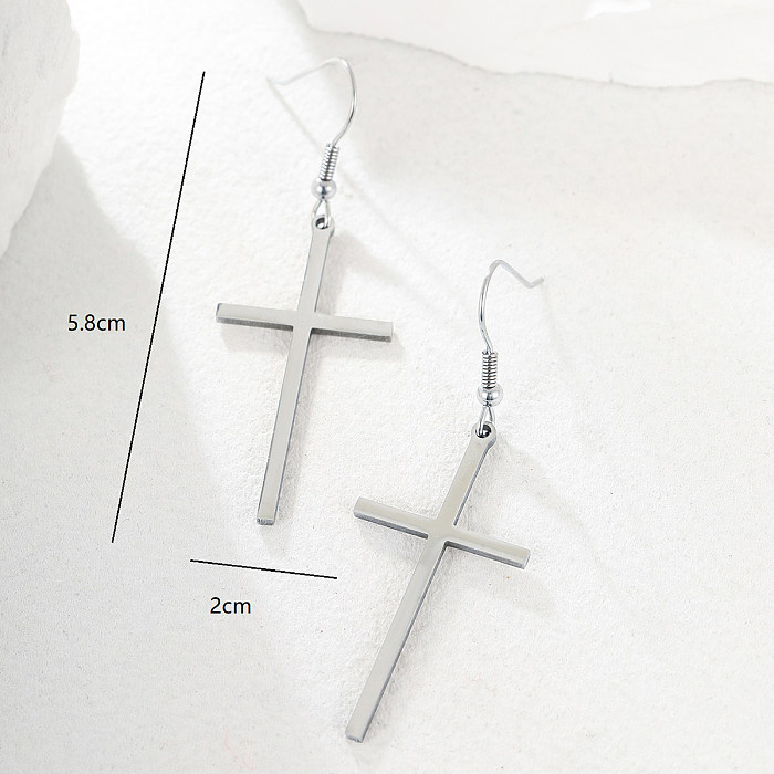 Einfacher Kreuz-Ohrhaken mit Zirkon-Edelstahlbeschichtung, 1 Paar