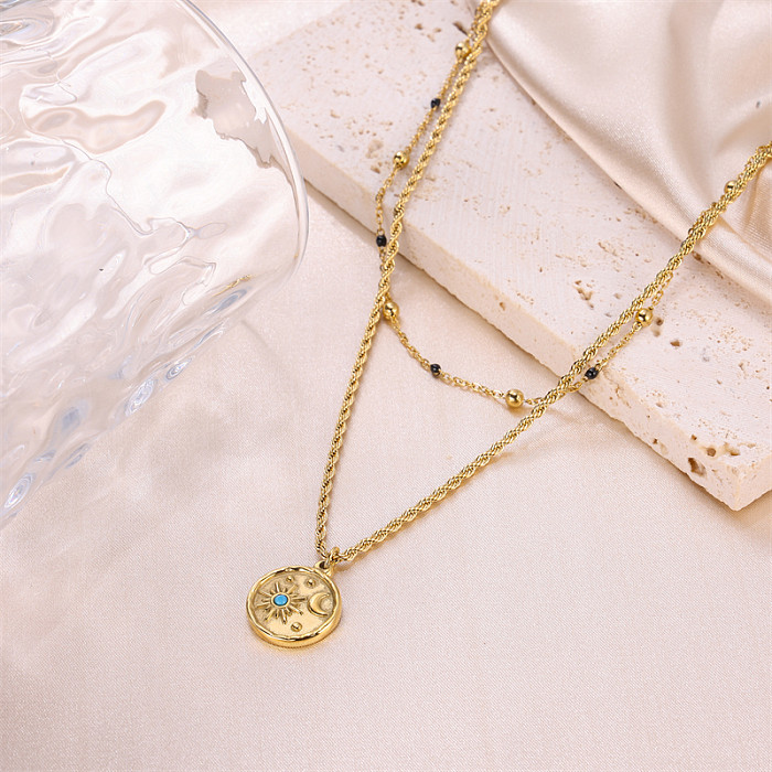 Simple Style Star Moon Stainless Steel  Plating 18K Gold Plated Double Layer Necklaces