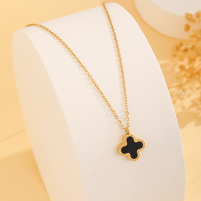 Vintage Style Four Leaf Clover Stainless Steel Plating Pendant Necklace