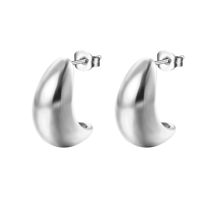 1 paire de clous d'oreilles plaqués or 18 carats, style classique et moderne, en forme de C, en acier inoxydable