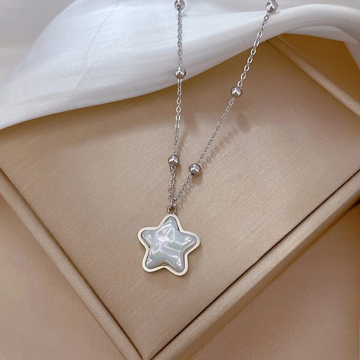 Fashion Pentagram Stainless Steel Plating Inlay Shell Pendant Necklace 1 Piece