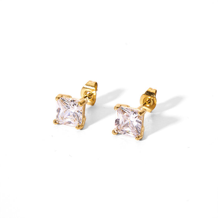 1 Pair Elegant Square Plating Three-dimensional Inlay Stainless Steel  Zircon 18K Gold Plated Ear Studs
