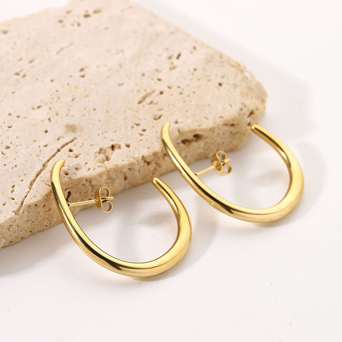 Fashion All-match Stainless Steel  14K Gold Personality C-shaped Hook Earring