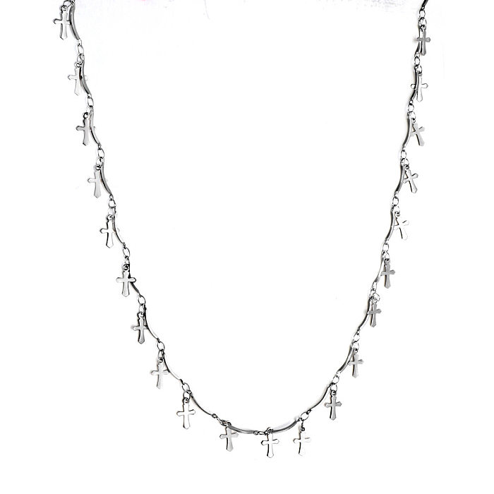 Retro Cross Stainless Steel  Plating Inlay Artificial Gemstones Pendant Necklace 1 Piece