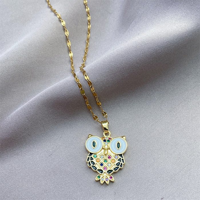 Elegant Cute Rabbit Animal Bear Stainless Steel  Copper Plating Inlay Zircon Pendant Necklace