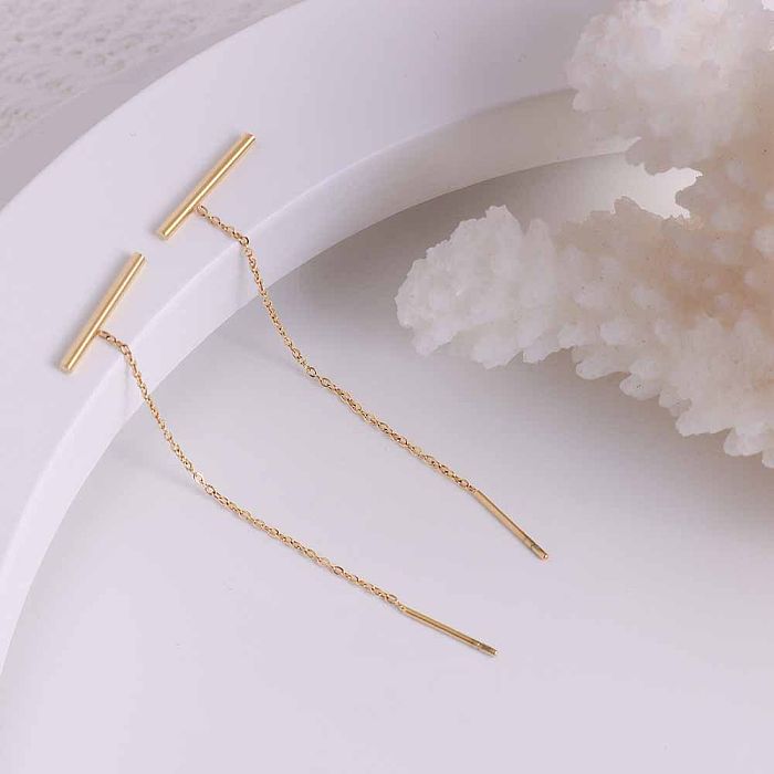 Simple Long Tassel Ear Line Stainless Steel 18k Gold Earrings