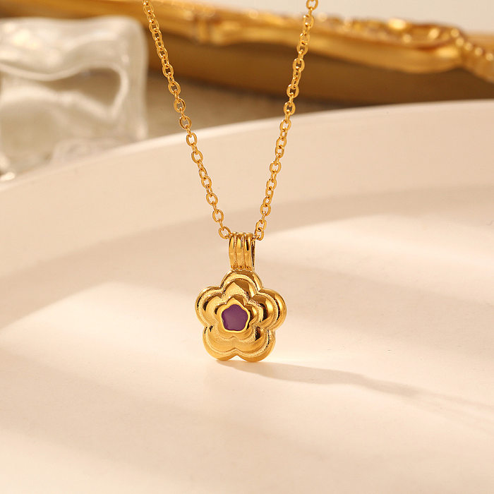 Simple Style Flower Stainless Steel Epoxy Pendant Necklace