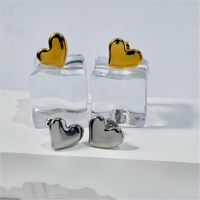 1 Pair Simple Style Heart Shape Plating Stainless Steel  18K Gold Plated Ear Studs