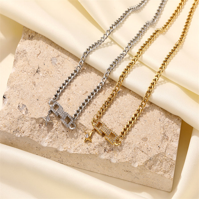 Collar chapado en oro con incrustaciones de circonio cuadrado de acero inoxidable pulido de acero inoxidable estilo clásico estilo simple informal