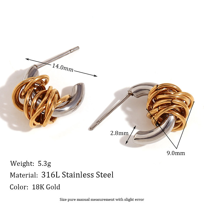 1 paire de clous d'oreilles en acier inoxydable plaqué or 18 carats, style simple, classique, bloc de couleur