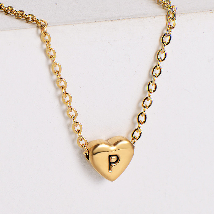 Sweet Letter Heart Shape Stainless Steel  Gold Plated Pendant Necklace 1 Piece