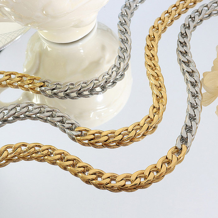 Mode Hip Hop métal or acier chaîne épaisse couture unisexe collier en acier inoxydable