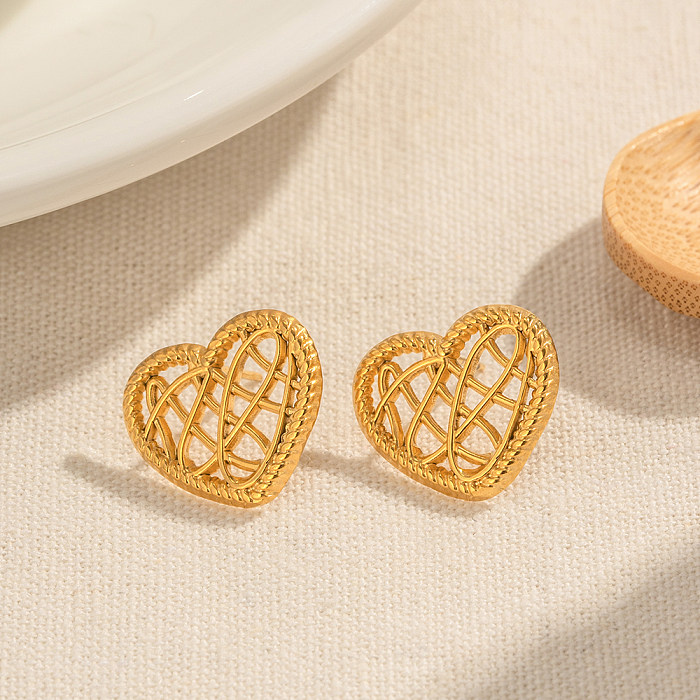 1 Pair Simple Style Heart Shape Plating Stainless Steel  18K Gold Plated Ear Studs
