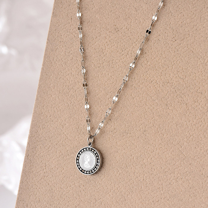 Schlichter Stil, klassischer Stil, menschliche Halskette mit Inlay-Perlen-Anhänger aus Edelstahl