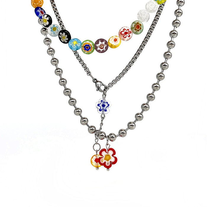 Fashion Geometric Stainless Steel Necklace Plating Colored Glaze Stainless Steel  Necklaces